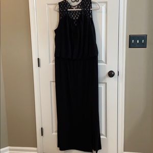 Black Maxi Dress with Lace Yoke and Front Slit